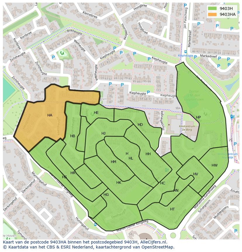 Afbeelding van het postcodegebied 9403 HA op de kaart.
