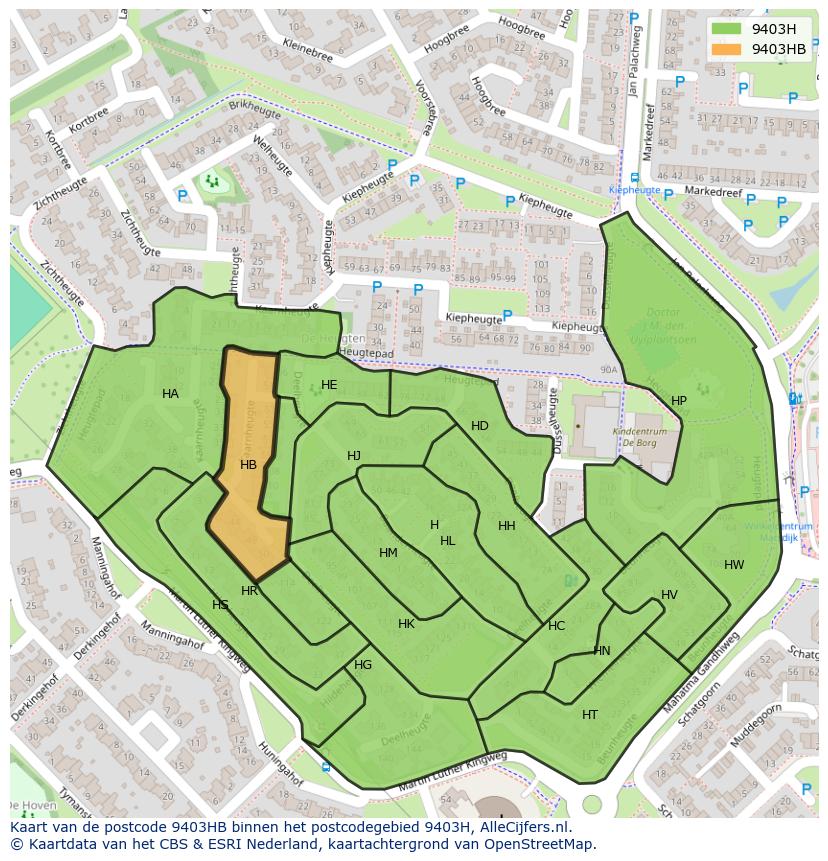 Afbeelding van het postcodegebied 9403 HB op de kaart.