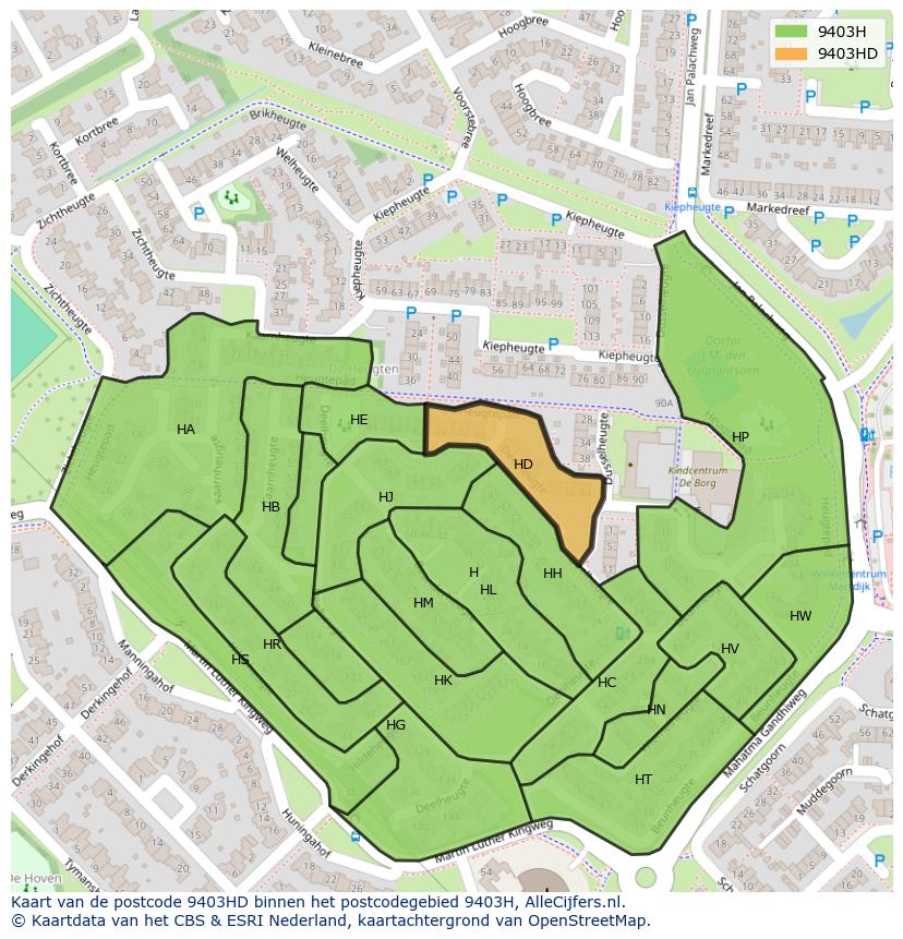 Afbeelding van het postcodegebied 9403 HD op de kaart.