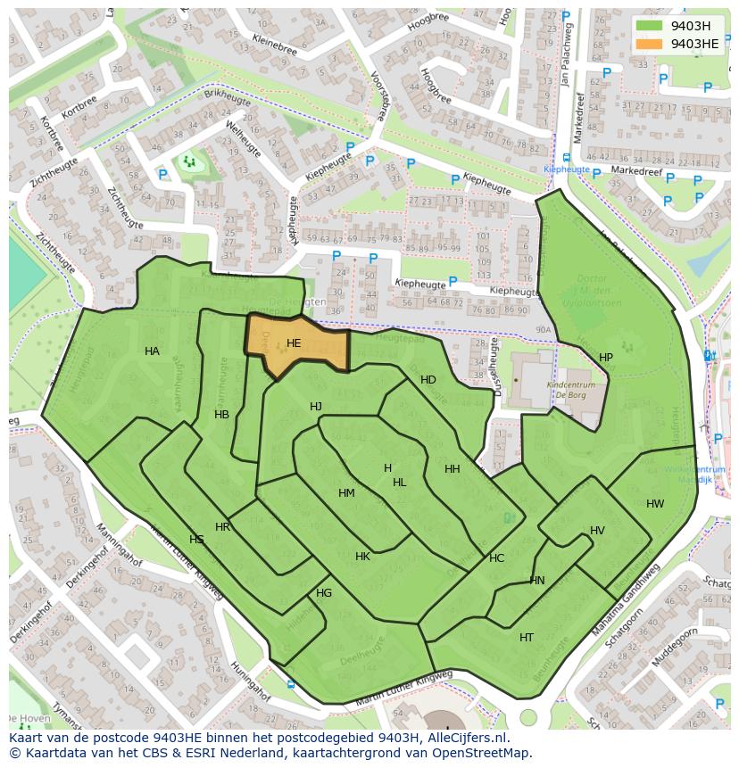 Afbeelding van het postcodegebied 9403 HE op de kaart.