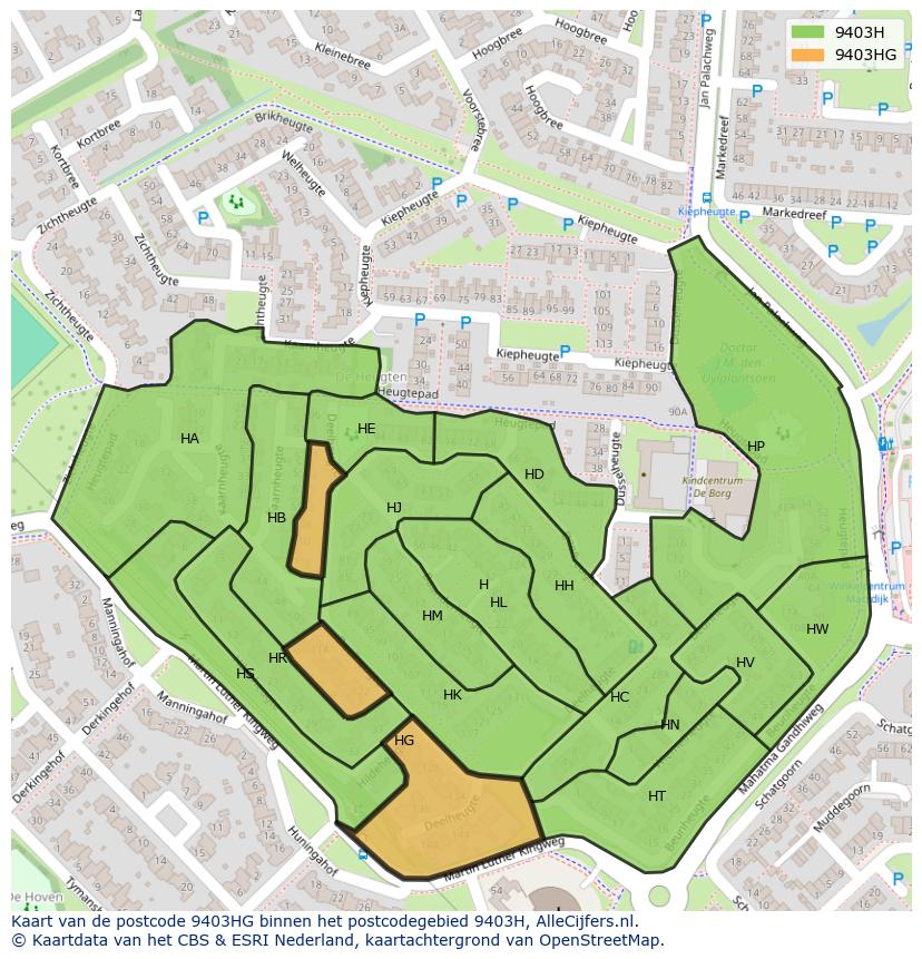 Afbeelding van het postcodegebied 9403 HG op de kaart.