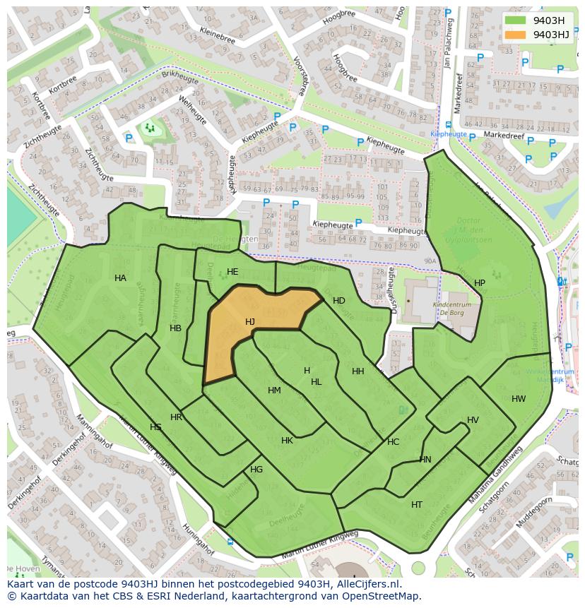 Afbeelding van het postcodegebied 9403 HJ op de kaart.