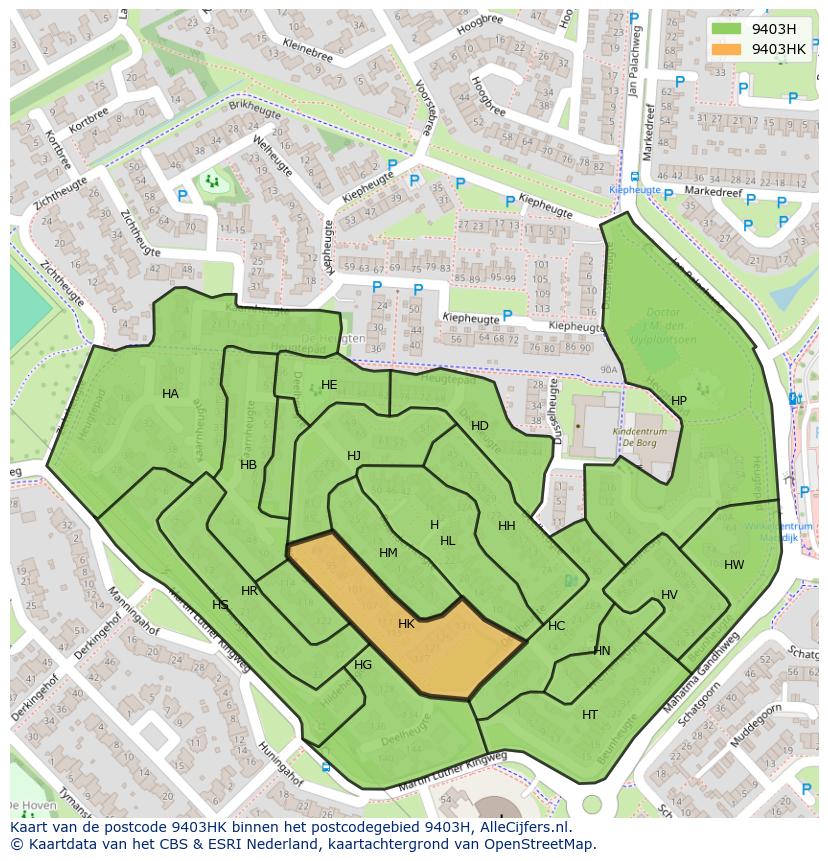 Afbeelding van het postcodegebied 9403 HK op de kaart.