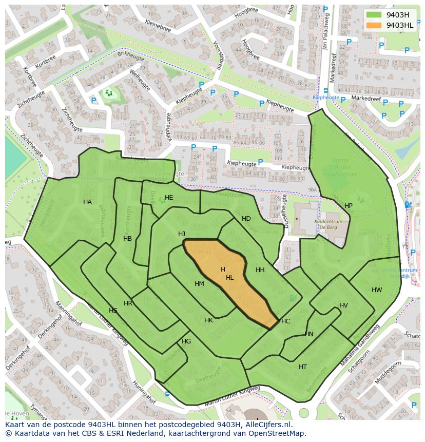 Afbeelding van het postcodegebied 9403 HL op de kaart.
