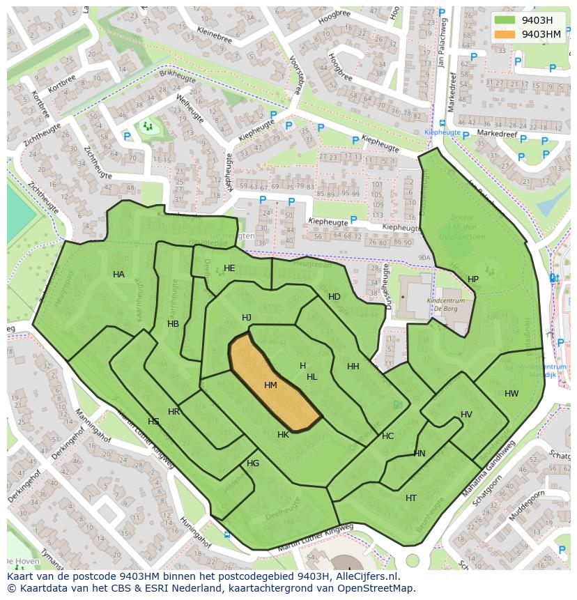 Afbeelding van het postcodegebied 9403 HM op de kaart.