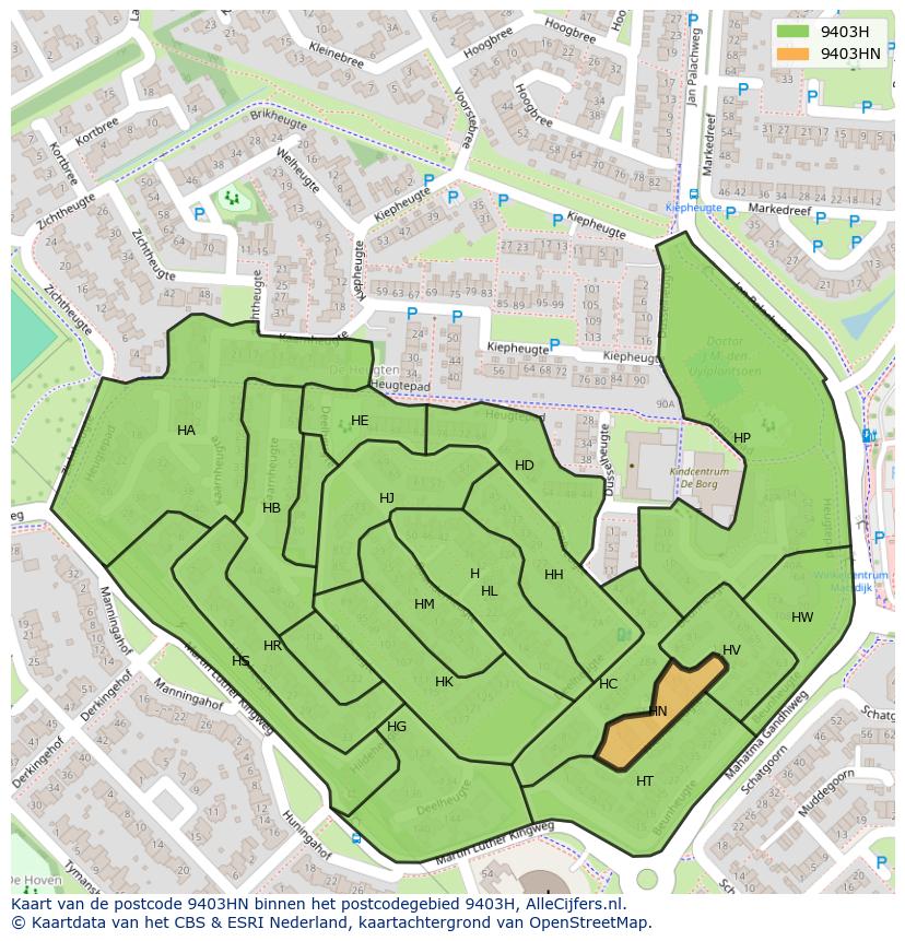 Afbeelding van het postcodegebied 9403 HN op de kaart.