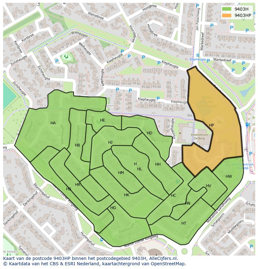 Afbeelding van het postcodegebied 9403 HP op de kaart.