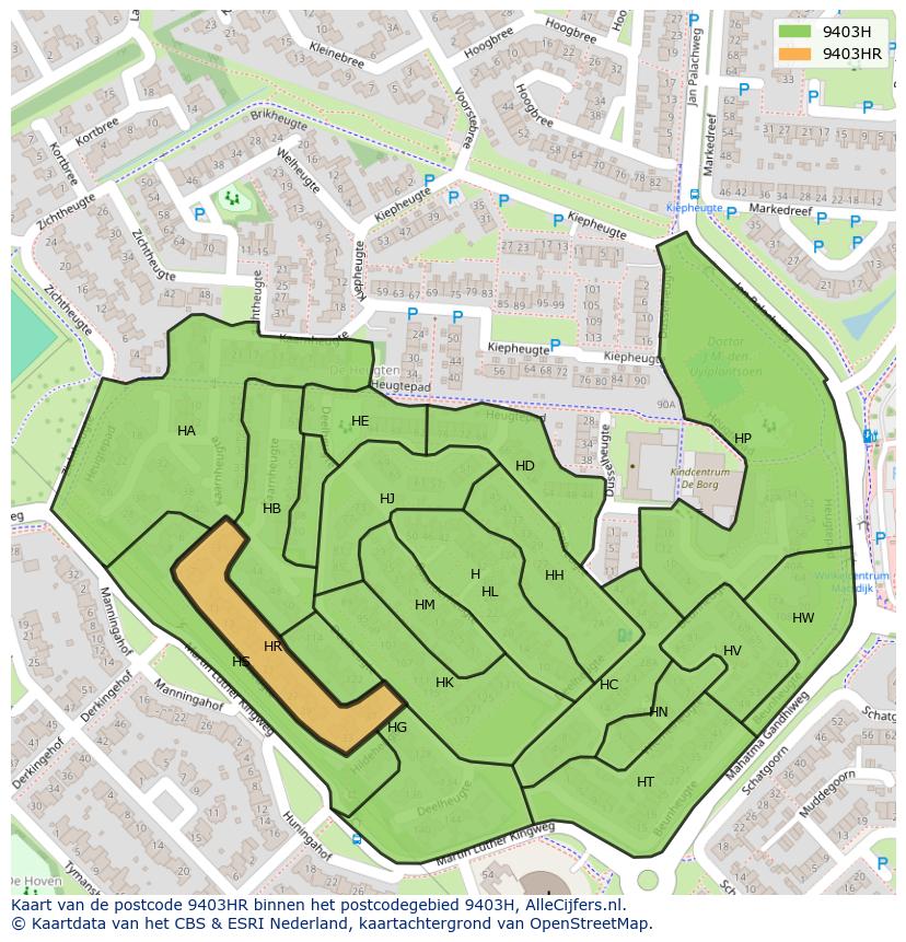 Afbeelding van het postcodegebied 9403 HR op de kaart.