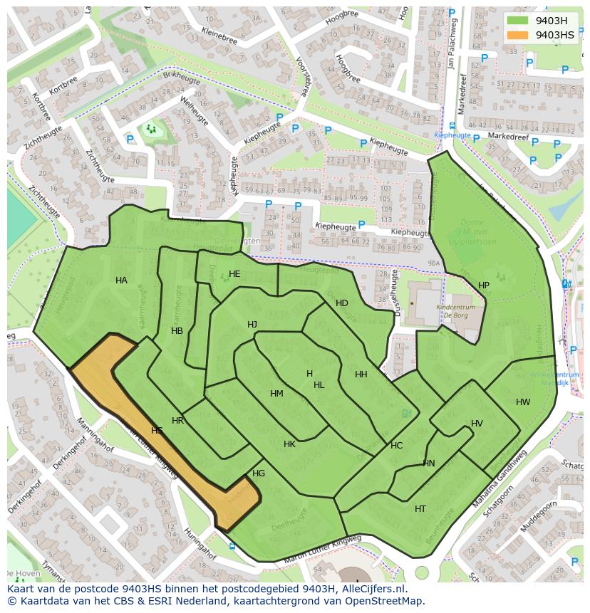 Afbeelding van het postcodegebied 9403 HS op de kaart.