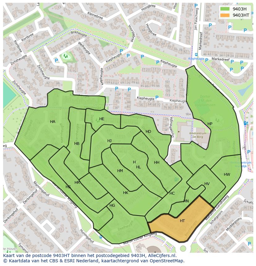 Afbeelding van het postcodegebied 9403 HT op de kaart.