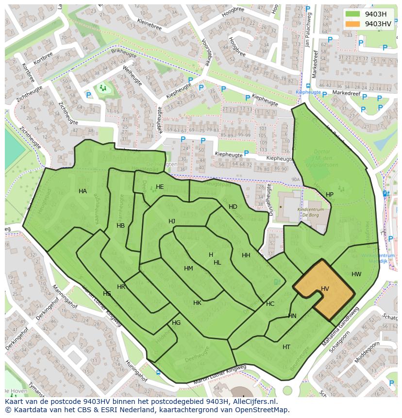 Afbeelding van het postcodegebied 9403 HV op de kaart.