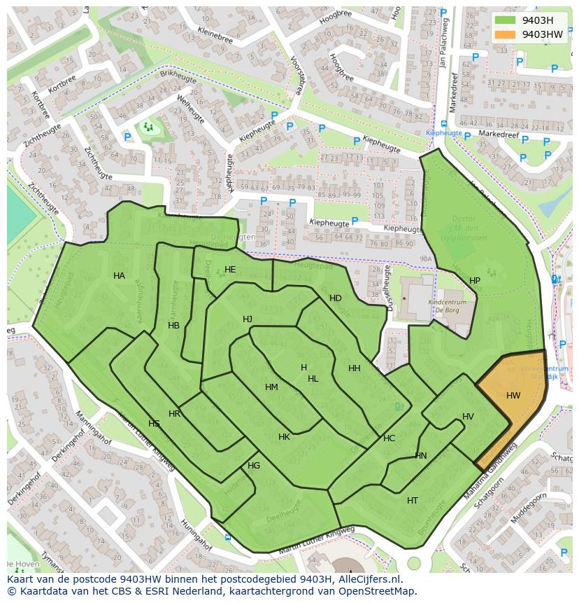 Afbeelding van het postcodegebied 9403 HW op de kaart.