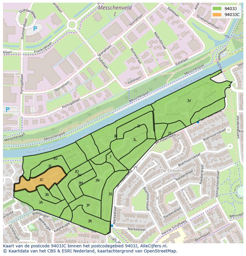 Afbeelding van het postcodegebied 9403 JC op de kaart.