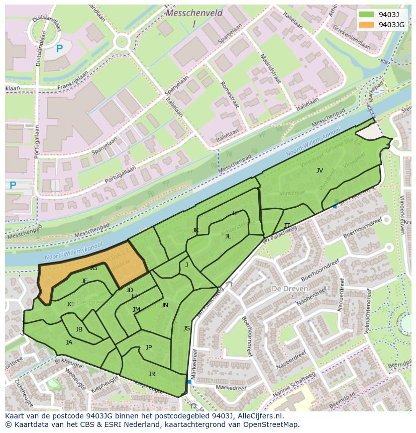 Afbeelding van het postcodegebied 9403 JG op de kaart.