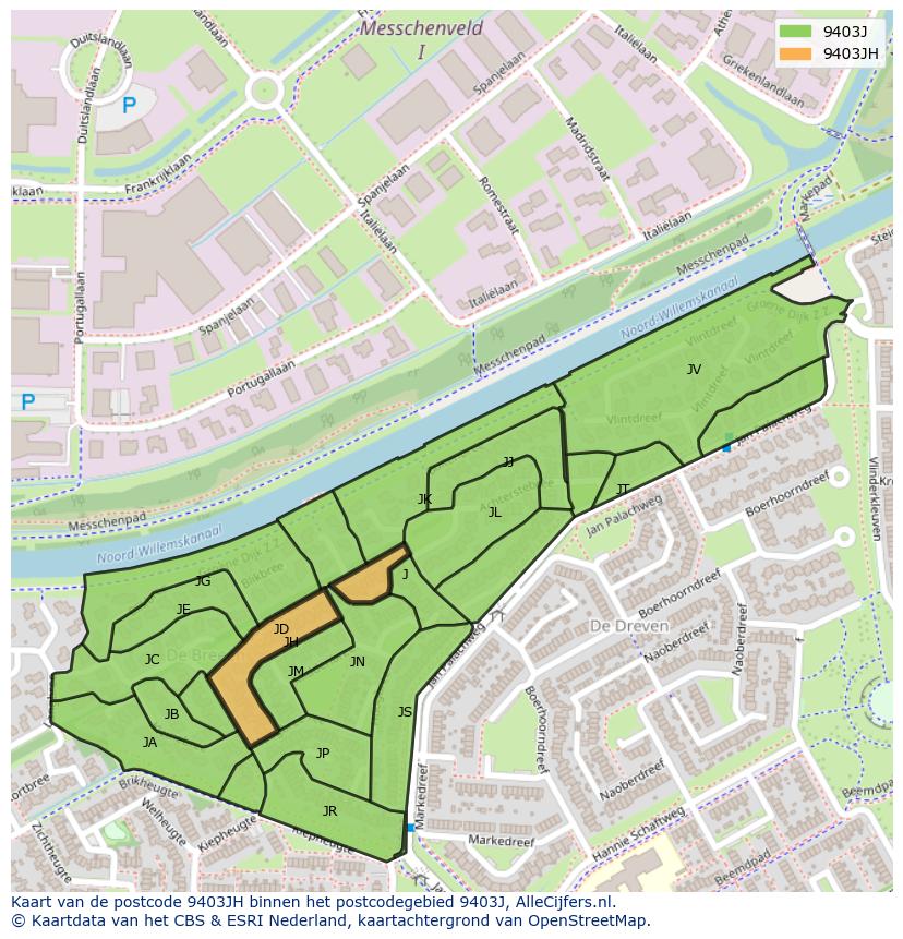 Afbeelding van het postcodegebied 9403 JH op de kaart.
