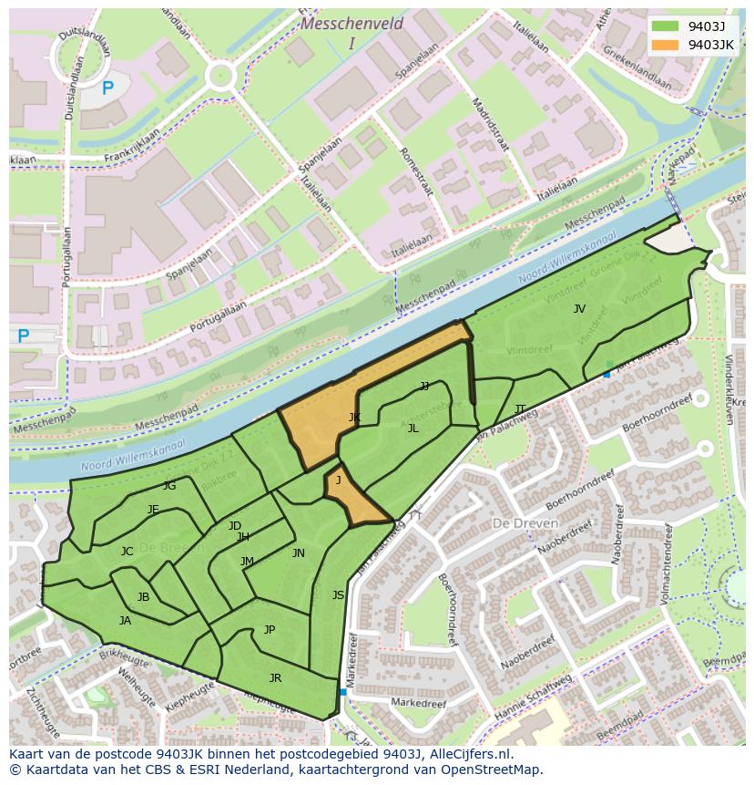 Afbeelding van het postcodegebied 9403 JK op de kaart.