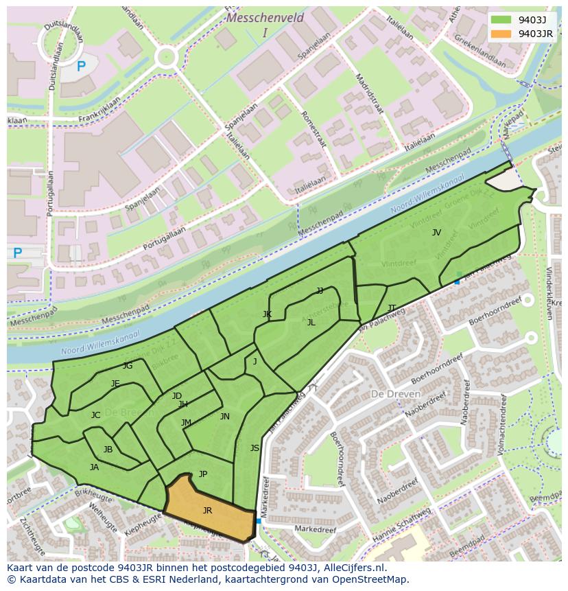 Afbeelding van het postcodegebied 9403 JR op de kaart.