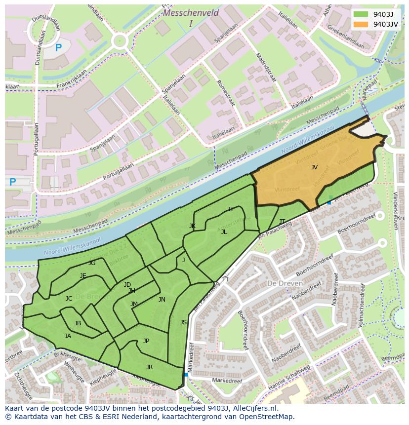 Afbeelding van het postcodegebied 9403 JV op de kaart.