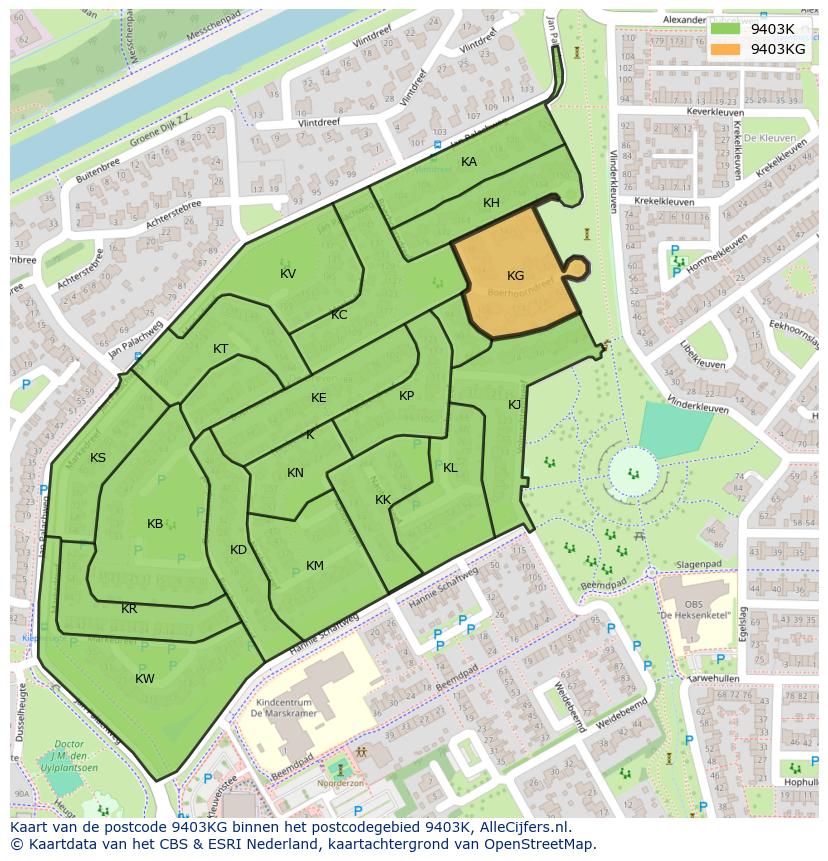 Afbeelding van het postcodegebied 9403 KG op de kaart.