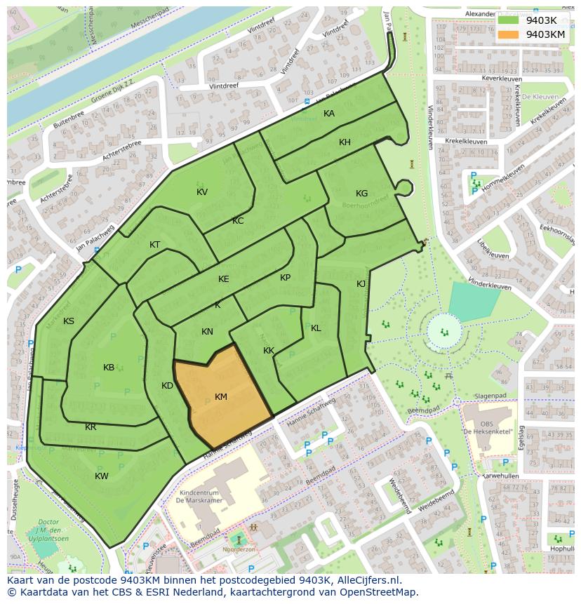 Afbeelding van het postcodegebied 9403 KM op de kaart.