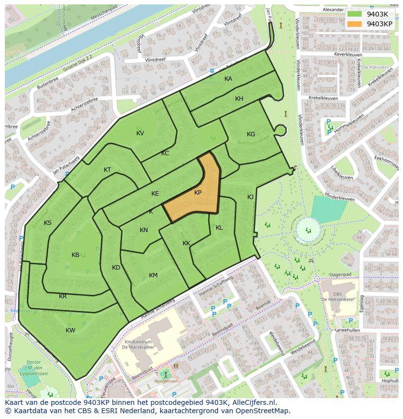 Afbeelding van het postcodegebied 9403 KP op de kaart.