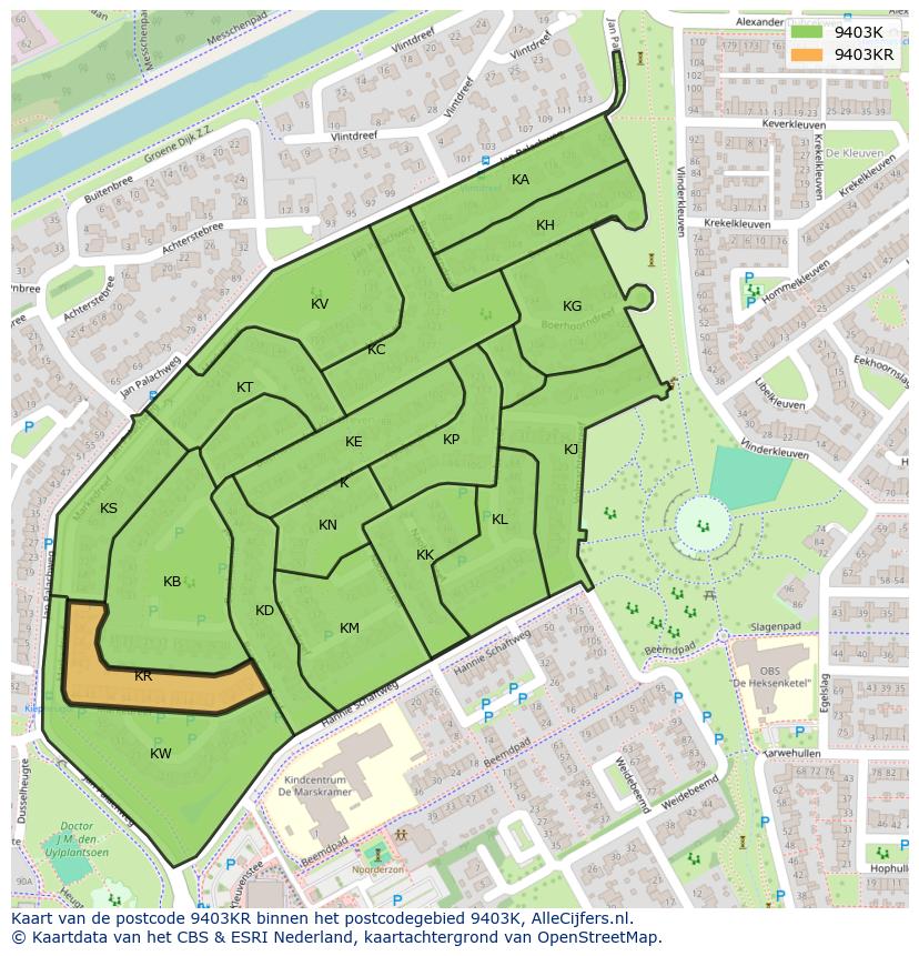 Afbeelding van het postcodegebied 9403 KR op de kaart.