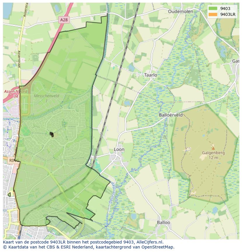 Afbeelding van het postcodegebied 9403 LR op de kaart.