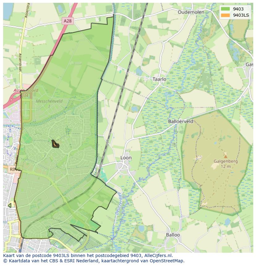 Afbeelding van het postcodegebied 9403 LS op de kaart.