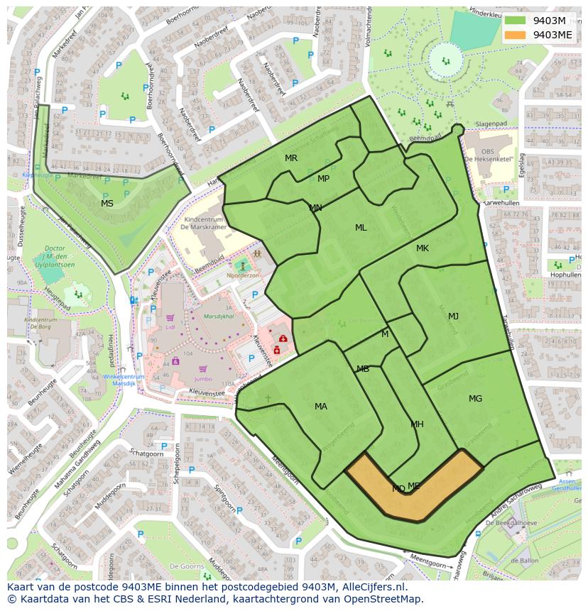 Afbeelding van het postcodegebied 9403 ME op de kaart.