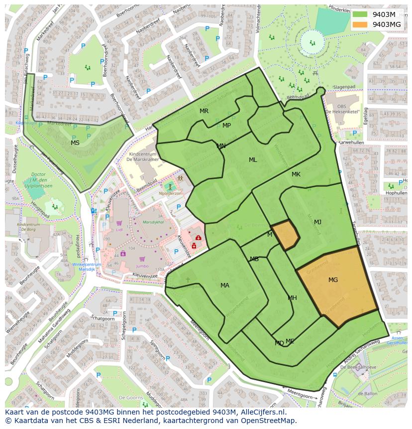 Afbeelding van het postcodegebied 9403 MG op de kaart.
