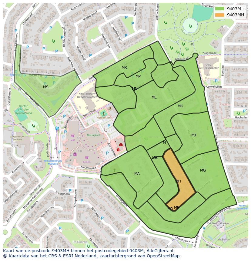Afbeelding van het postcodegebied 9403 MH op de kaart.