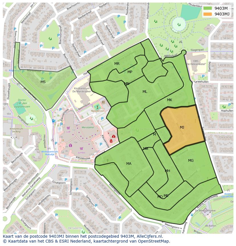 Afbeelding van het postcodegebied 9403 MJ op de kaart.