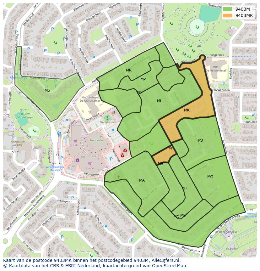 Afbeelding van het postcodegebied 9403 MK op de kaart.