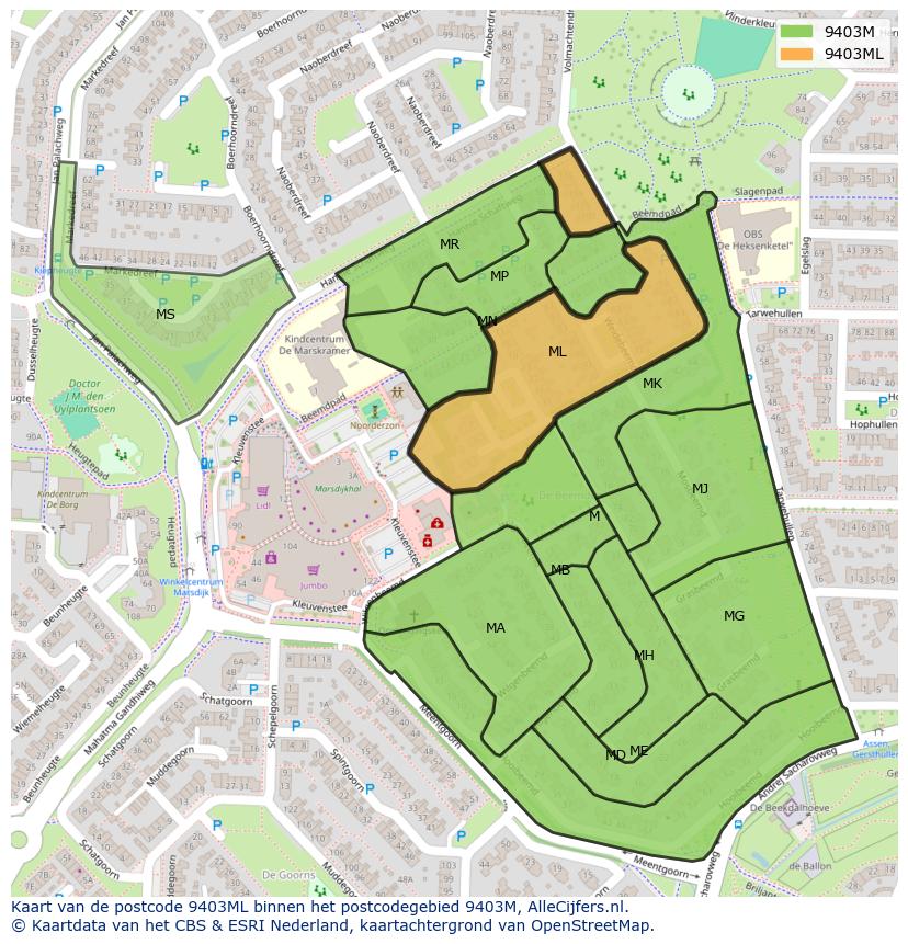 Afbeelding van het postcodegebied 9403 ML op de kaart.