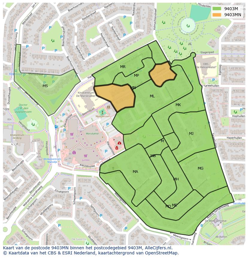 Afbeelding van het postcodegebied 9403 MN op de kaart.