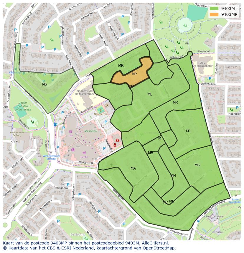 Afbeelding van het postcodegebied 9403 MP op de kaart.