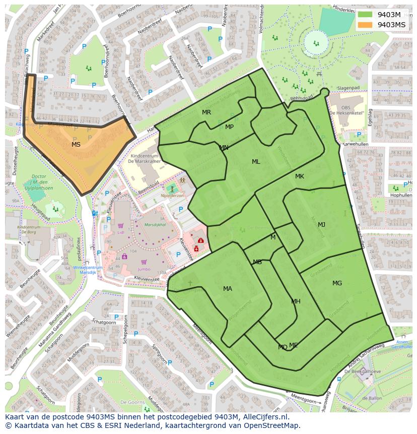 Afbeelding van het postcodegebied 9403 MS op de kaart.