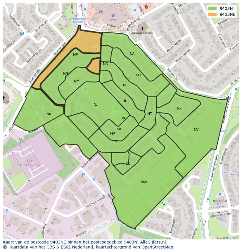 Afbeelding van het postcodegebied 9403 NE op de kaart.