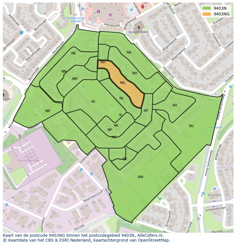 Afbeelding van het postcodegebied 9403 NG op de kaart.