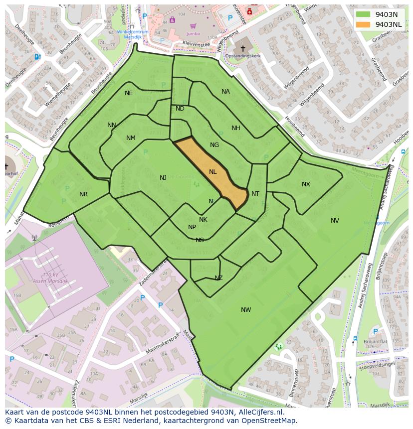 Afbeelding van het postcodegebied 9403 NL op de kaart.