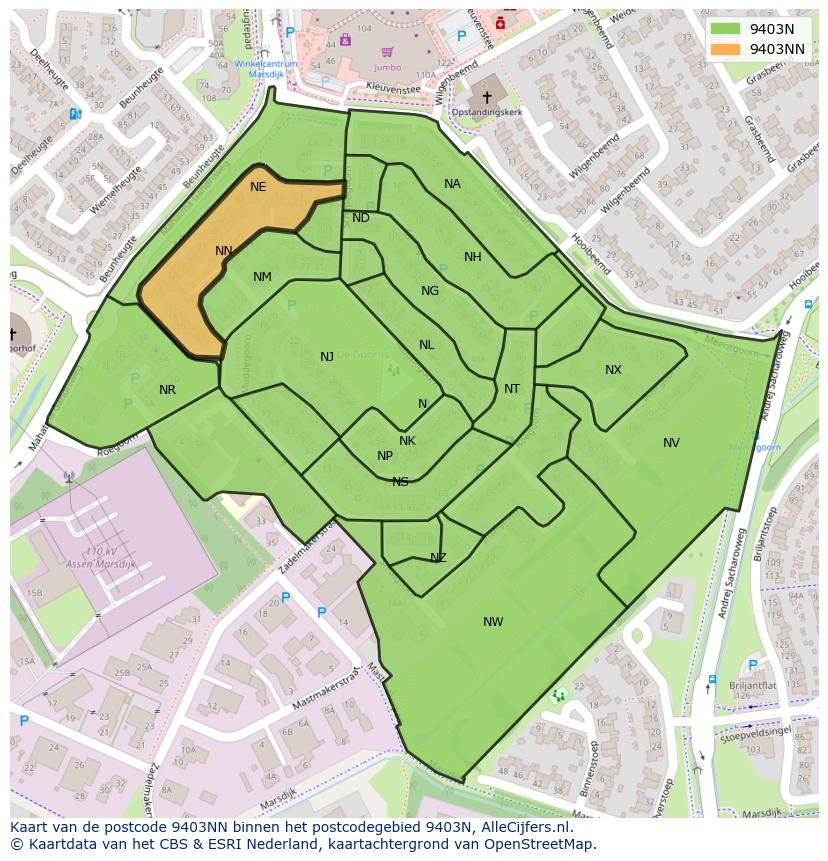 Afbeelding van het postcodegebied 9403 NN op de kaart.
