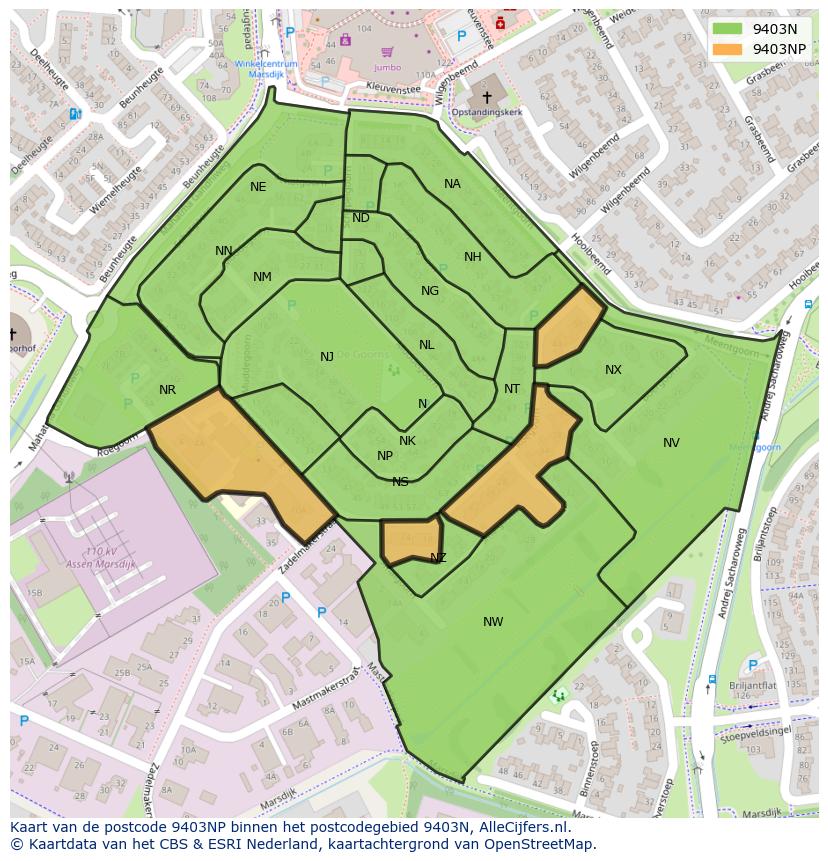 Afbeelding van het postcodegebied 9403 NP op de kaart.