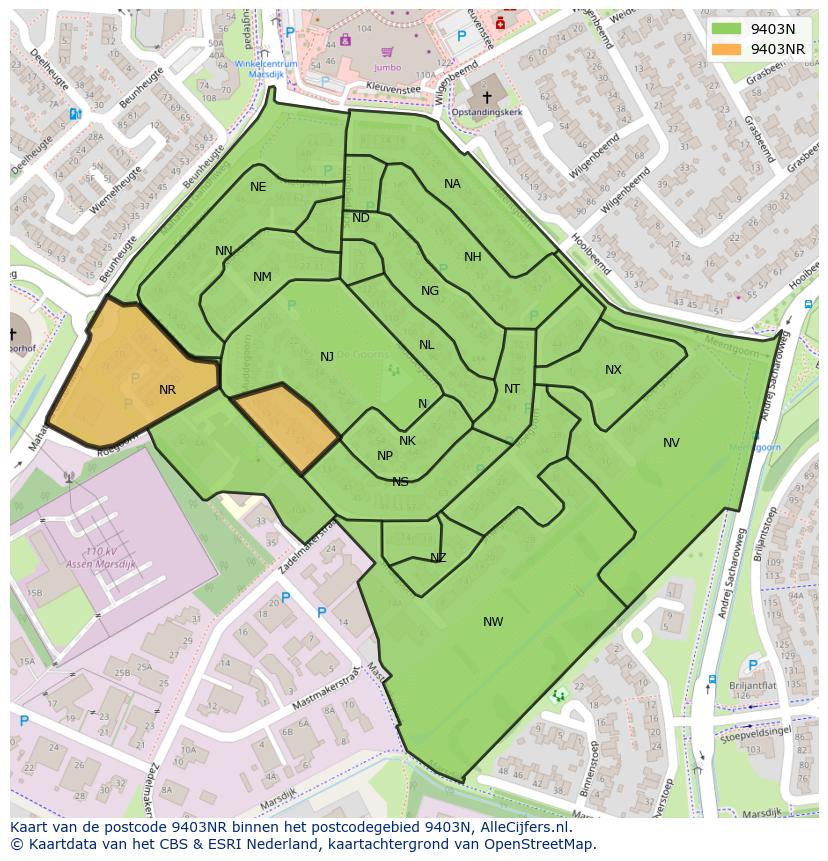 Afbeelding van het postcodegebied 9403 NR op de kaart.