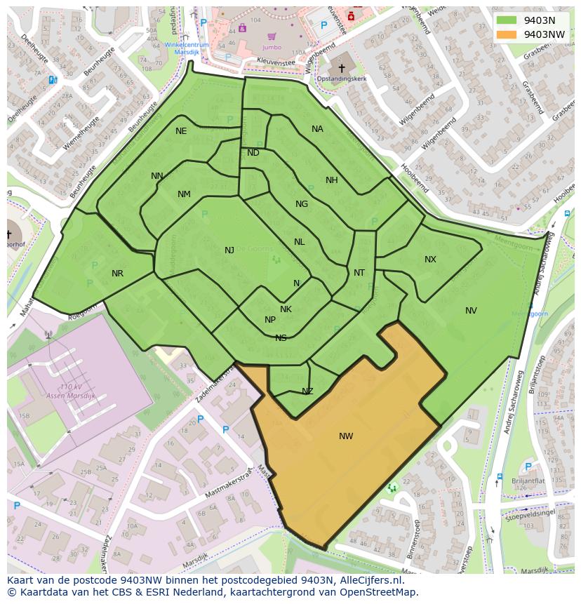Afbeelding van het postcodegebied 9403 NW op de kaart.