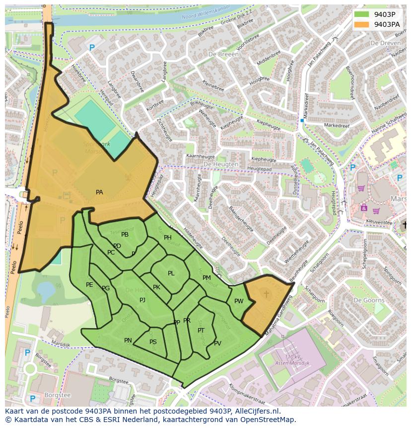 Afbeelding van het postcodegebied 9403 PA op de kaart.