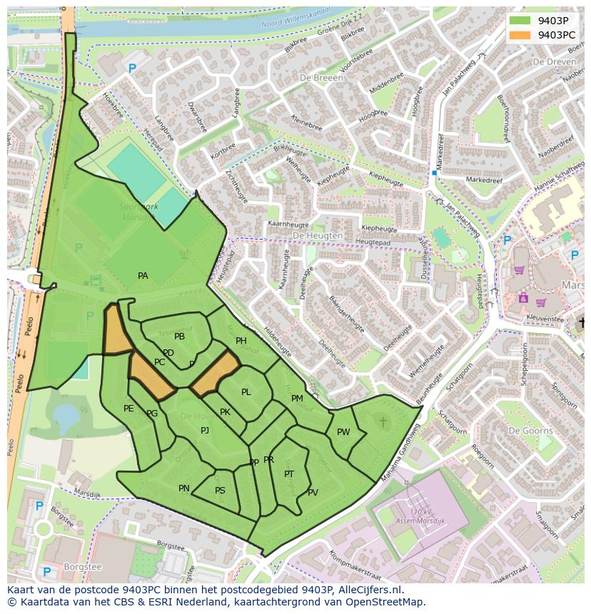 Afbeelding van het postcodegebied 9403 PC op de kaart.