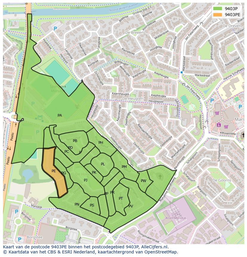 Afbeelding van het postcodegebied 9403 PE op de kaart.