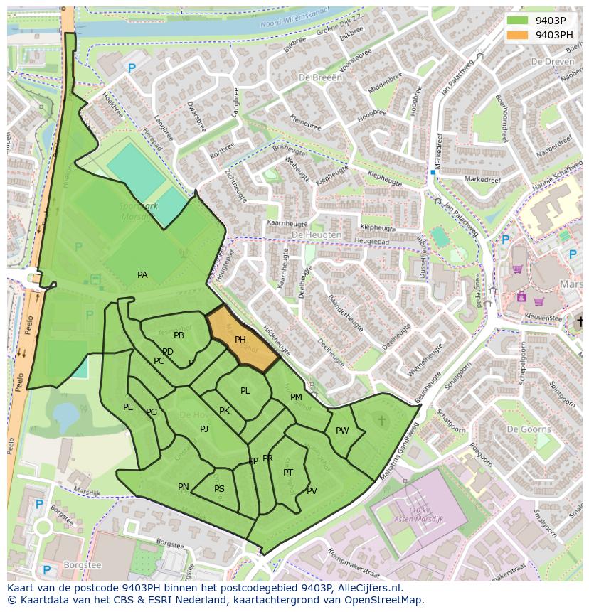 Afbeelding van het postcodegebied 9403 PH op de kaart.