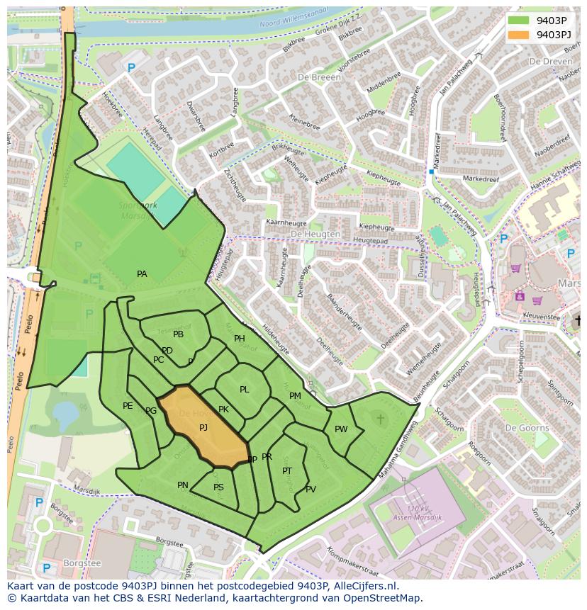 Afbeelding van het postcodegebied 9403 PJ op de kaart.