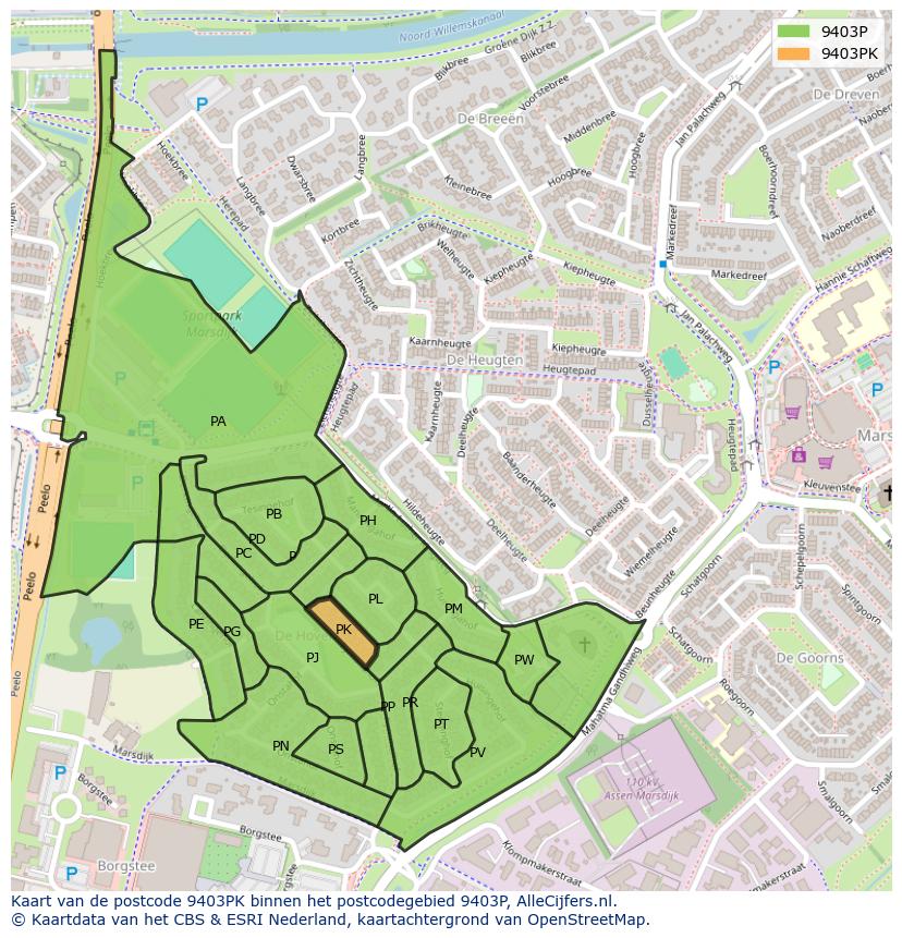 Afbeelding van het postcodegebied 9403 PK op de kaart.